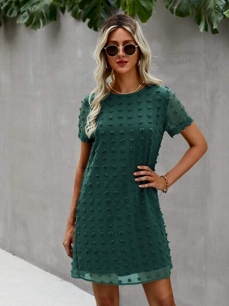 Swiss Dot Keyhole Back Chiffon Dress | SHEIN