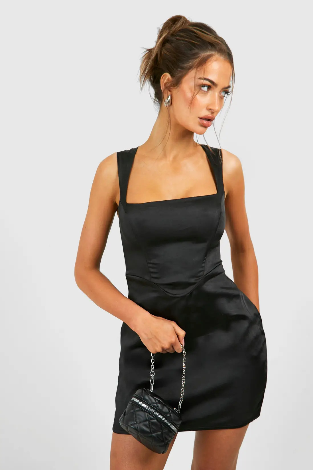 Satin Square Neck Corset Mini Dress | boohoo (US & Canada)