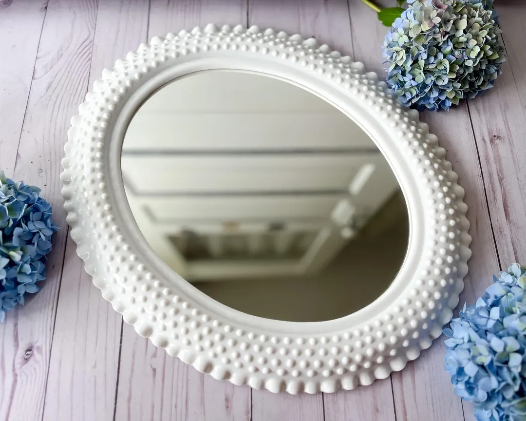 Vintage Oval Plastic “Milk Glass” Hobnail Mirror | Etsy (US)