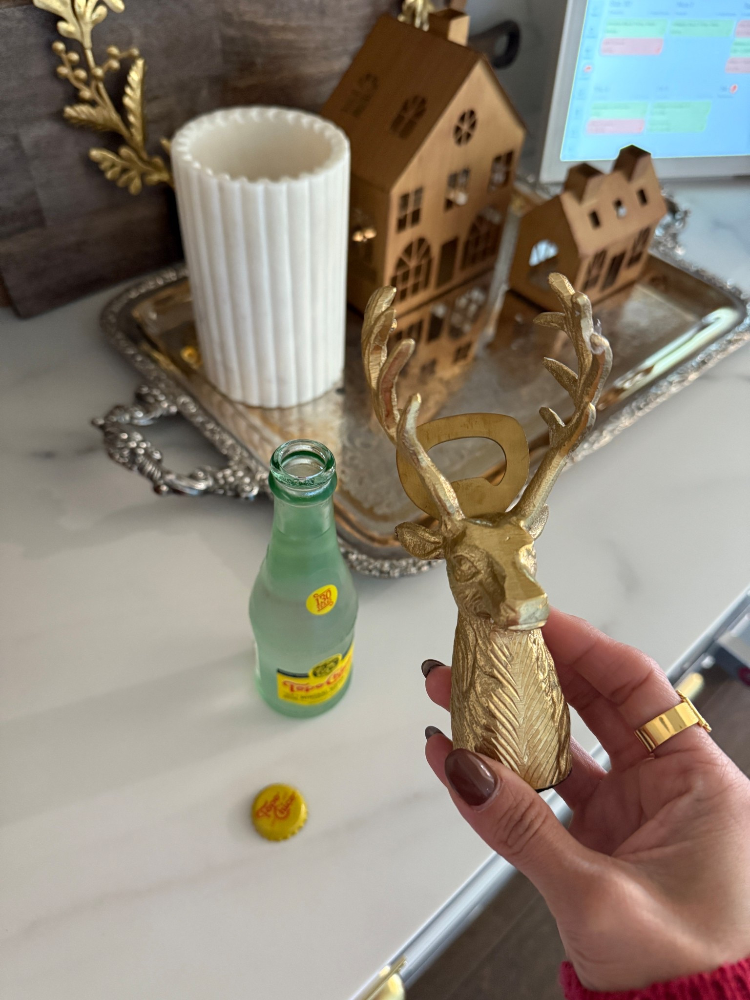 The cutest deer bottle opener that I use almost daily for my Topo Chico’s. 🤍 It’s functional, festive, and such a fun little kitchen accessory. This makes the perfect stocking stuffer, hostess gift, or bar cart essential. Linking it here along with a few more holiday kitchen finds I love.

SEO words:
deer bottle opener, holiday kitchen decor, bar cart accessories, hostess gift ideas, stocking stuffer ideas, kitchen gift ideas, neutral home decor, modern organic kitchen accents, holiday entertaining essentials

#LTKFindsUnder50 #LTKHome