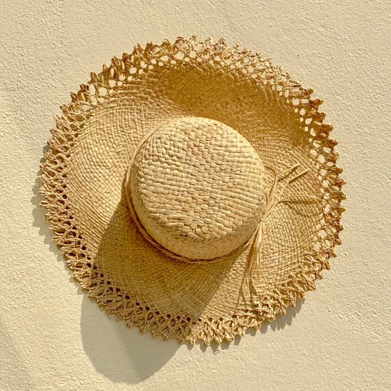 French woven edge straw hat, raffia hat, sun hat, beach hat, medium brim straw hat, holiday hat, ... | Etsy (UK)