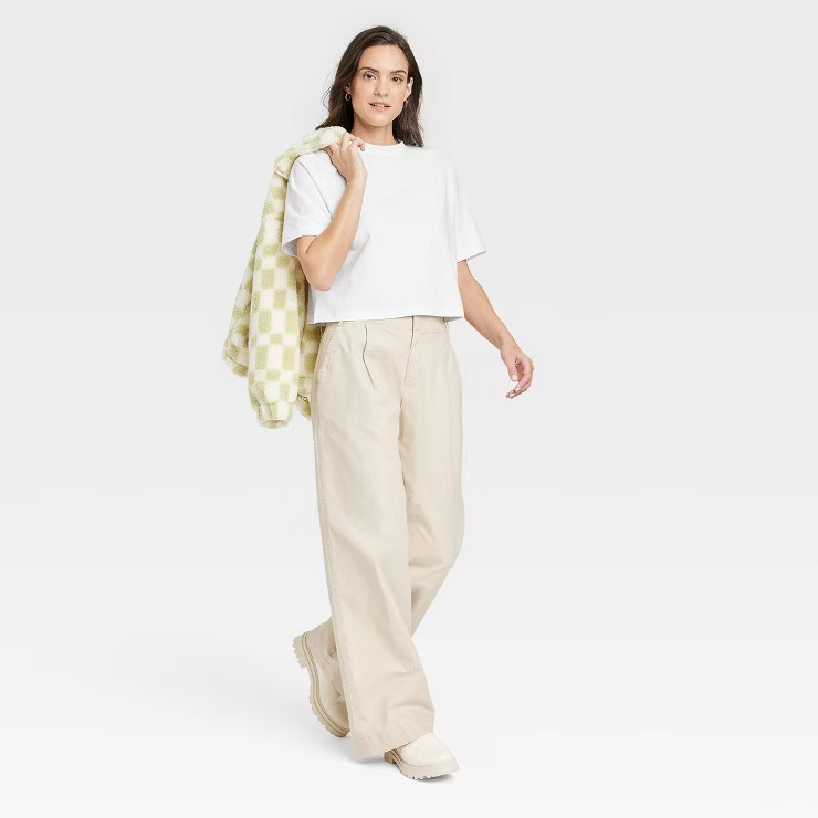 Women's Elbow Sleeve Boxy Cropped T-Shirt - A New Day™ | Target