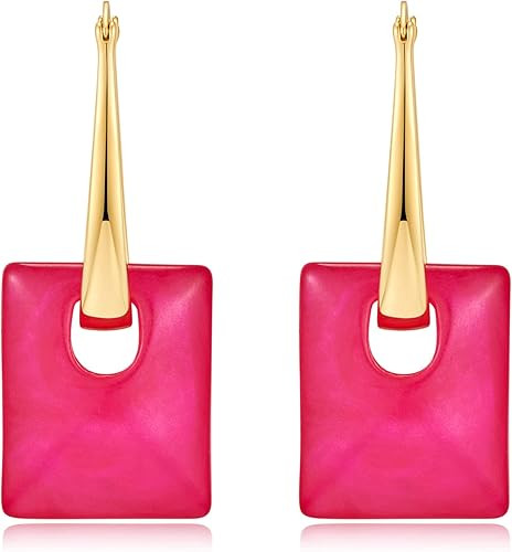 Multicolored Square Acrylic Pendant Dangle Hoop Earrings for Women Lightweight Geometric Earrings... | Amazon (US)