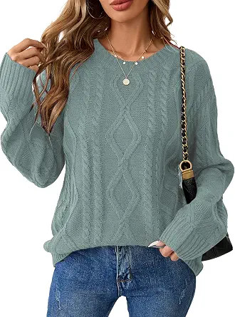 Womens Cable Knit Crewneck Long Sleeve Pullover Sweater | Amazon (US)