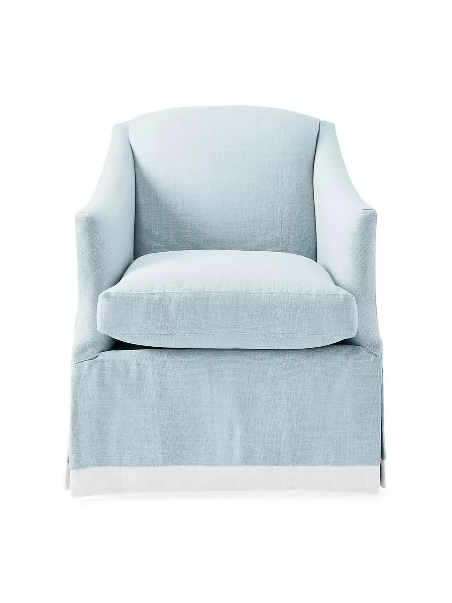 Hinsdale Swivel Chair in Linen with Contrast Border | Serena and Lily