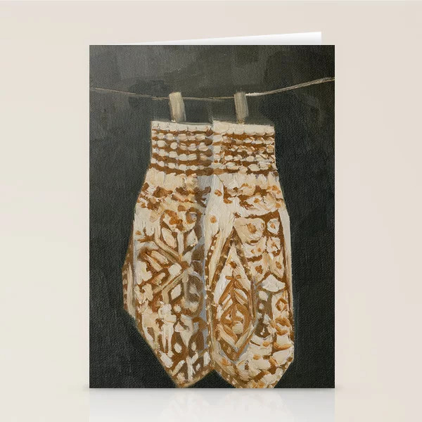 Gold and Cream Knitted Selbu Mittens Stationery Cards | Society6