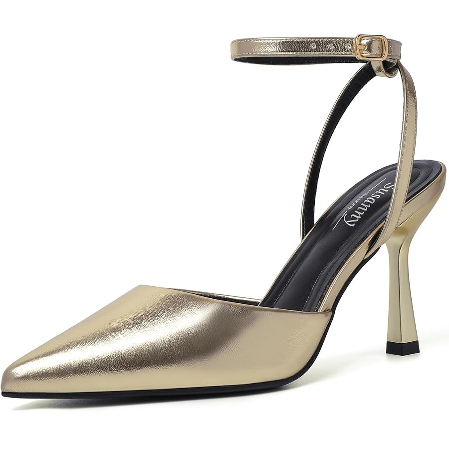 Susanny Heels for Women Stiletto Closed Pointed Toe Backless Dress Shoes High Heels Sexy Kitten P... | Amazon (US)