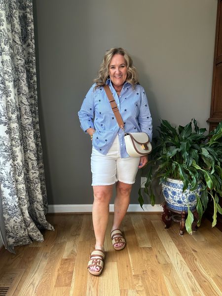 Chico’s buy one get one 50% off plus $50 off your order of $200 or more! It’s a great time to snag those summer pieces you’ve being eyeing. I’ll link this and a few pieces that caught my eye! 

Shorts 2.5 size up for a relaxed look 
Blouse size 2.0 no iron!! It’s a fantastic blouse. Actually if you don’t want a bottom, get this top and a white one! 

Chicos Sam Edelman Kate spade 4th of July outfit 

#LTKSaleAlert #LTKOver40 #LTKMidsize