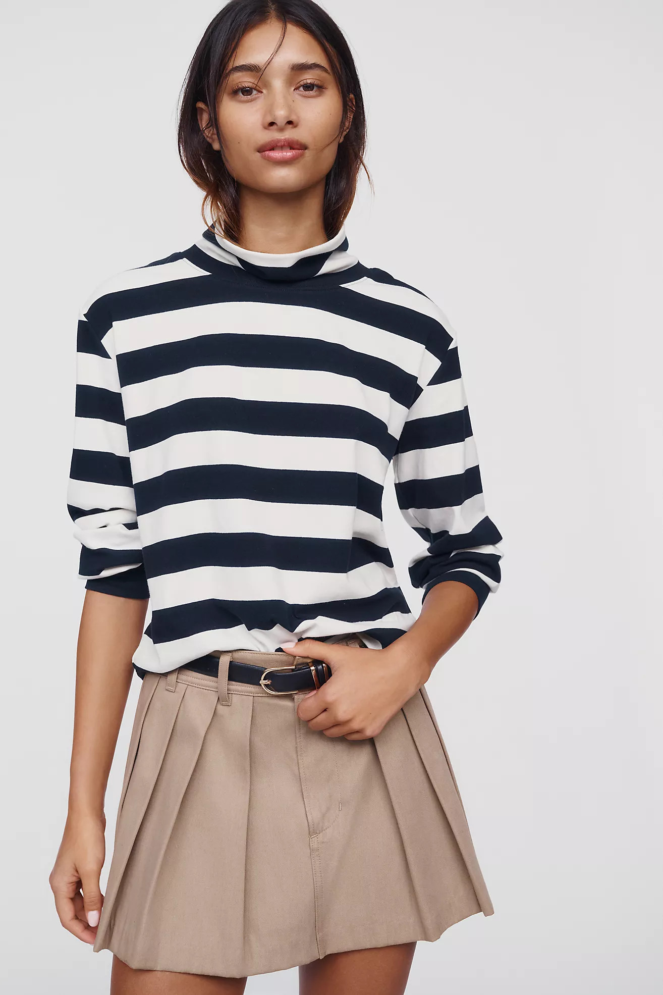 Maeve Cotton Stretch Mock Neck Top | Anthropologie (US)