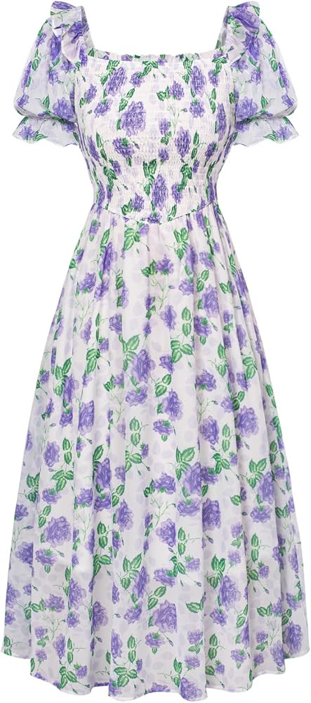 Scarlet Darkness Women's Victorian Cottagecore Dress Vintage Floral Short Sleeve Shirred Square N... | Amazon (UK)