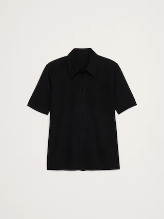 Silky Cotton Short-Sleeve Button-Down Top | Banana Republic (US)