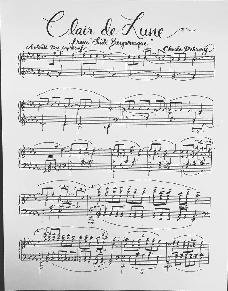 Clair De Lune Handwritten Sheet Music - Etsy | Etsy (US)