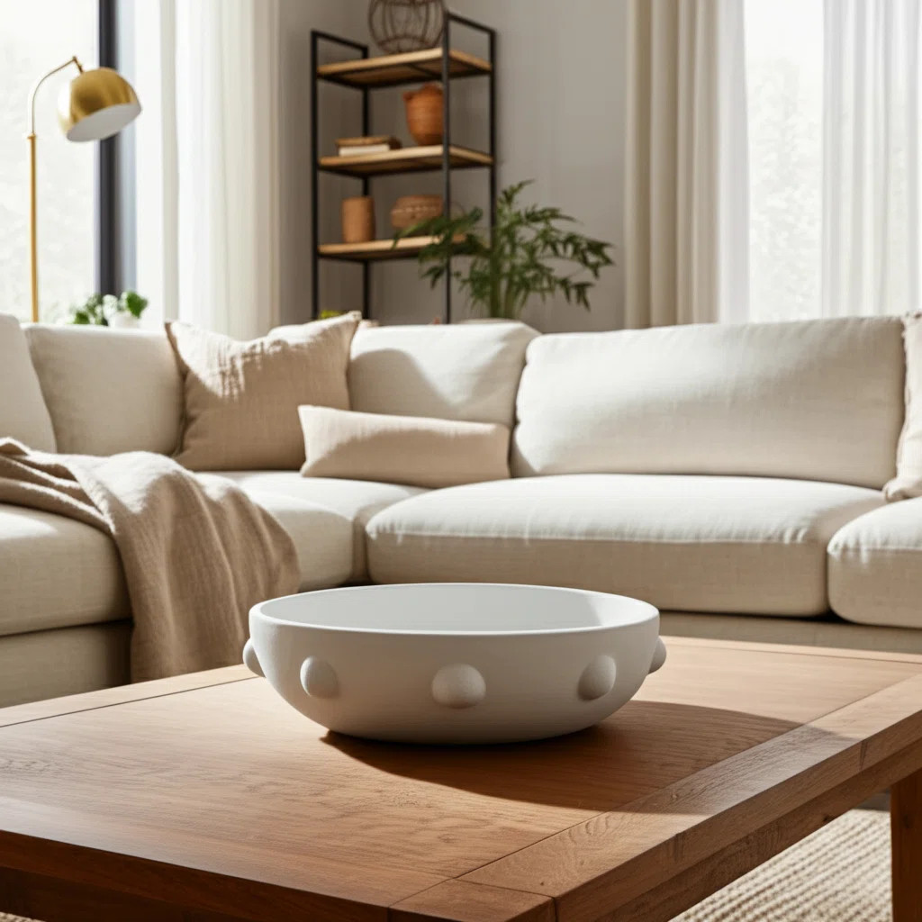 Round Textured Decorative Bowl with Raised Dot Accents - Modern Terracotta Accent Bowl for Home D... | Wayfair North America