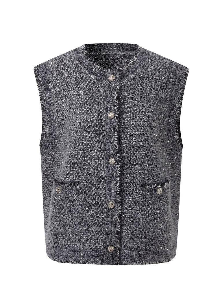 Frayed Trim Sequins Women Vest | GOELIA