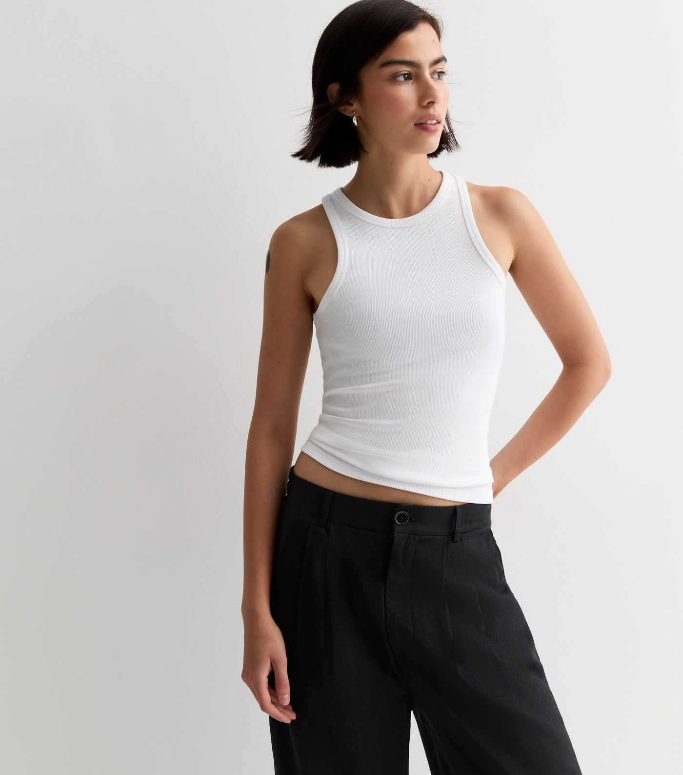 White Ribbed Racer Vest | New Look | New Look (UK)