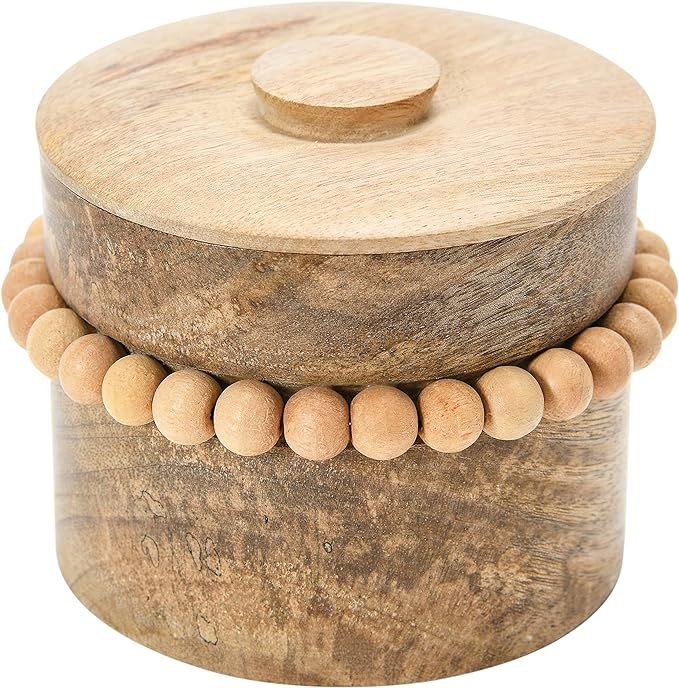 Creative Co-Op Farmhouse Mango Wood Beads and Lid Storage Box, Natural | Amazon (US)