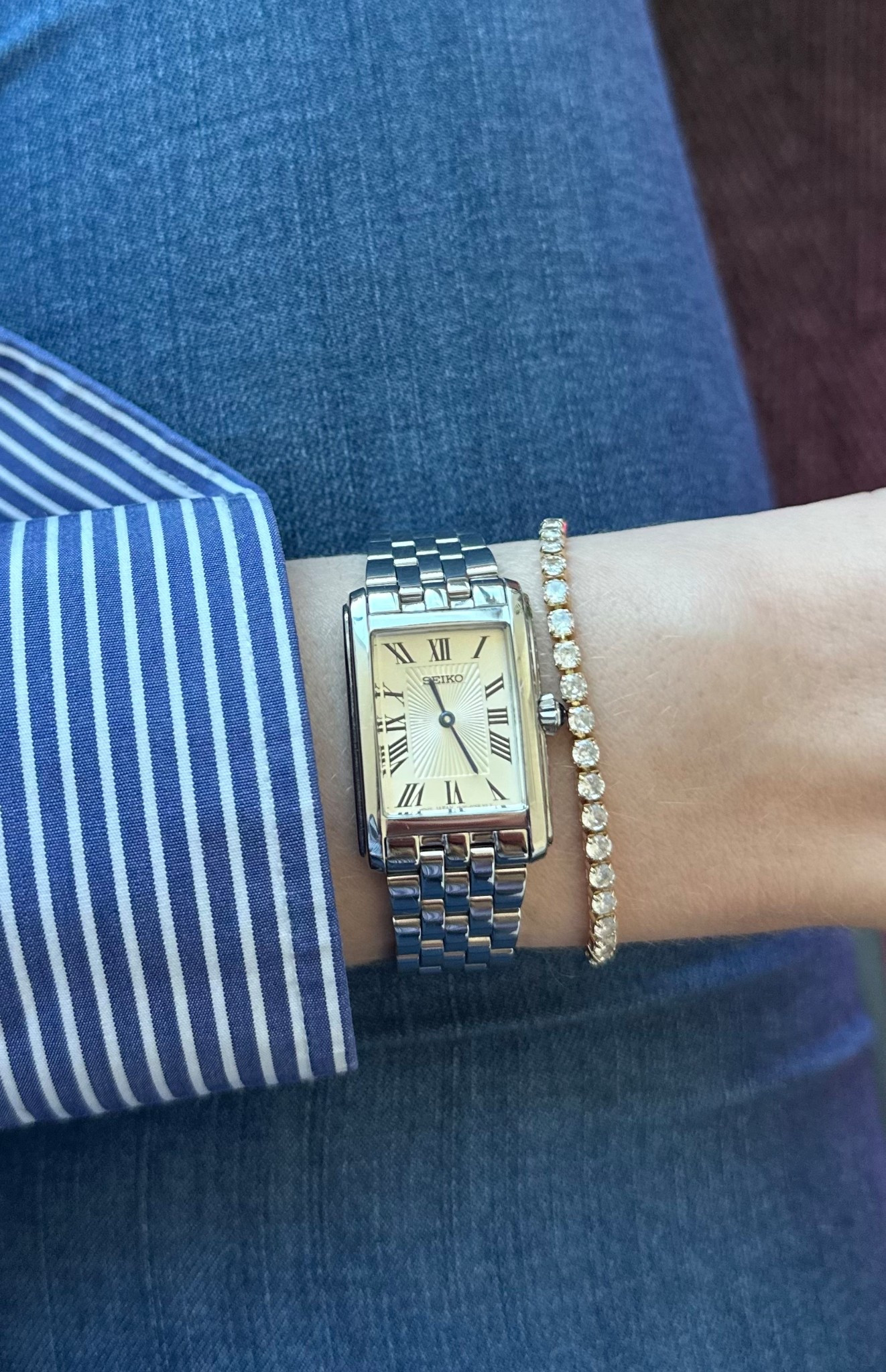 My everyday silver watch from Seiko gives you the designer look with a high quality quartz movement and stunning dial face design! This one is so worth the (smaller) investment #watch #watches #cartier #cartiertank 

#LTKcanada #LTKworkwear #LTKgiftguide