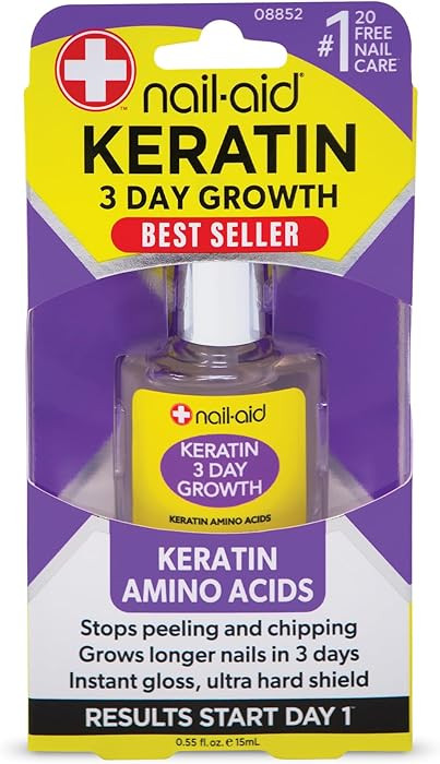 Nail-Aid Keratin 3 Day Growth Nail Treatment & Strengthener, Clear, 0.55 Fl Oz | Amazon (US)