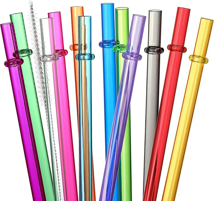 24 PCS, Reusable Straws with 4 Brushes, 10.5" Long Tritan Hard Plastic Straws, 12 Colors Transluc... | Amazon (US)