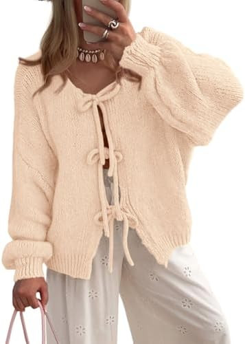 PRETTYGARDEN Women's Tie Front Bow Cardigan Sweaters | Amazon (US)