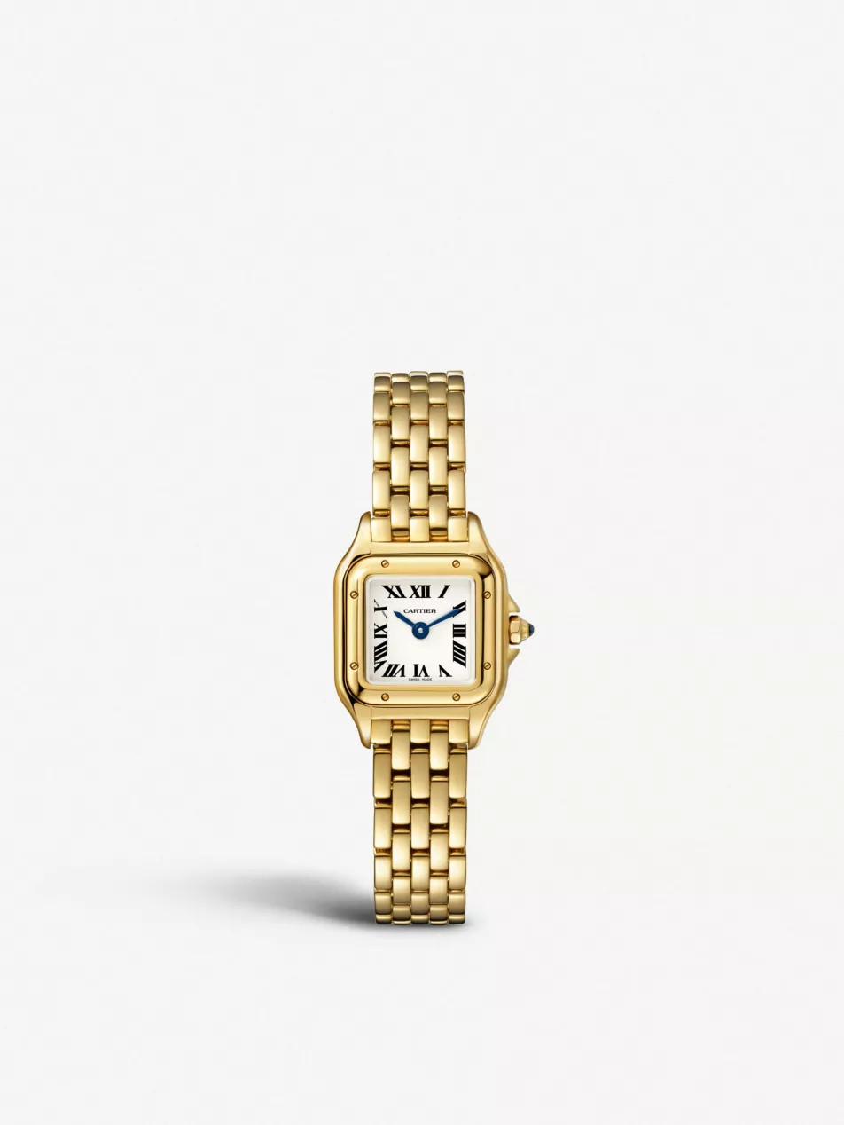 CRWGPN0016 Panthère de Cartier mini 18ct yellow-gold quartz watch | Selfridges