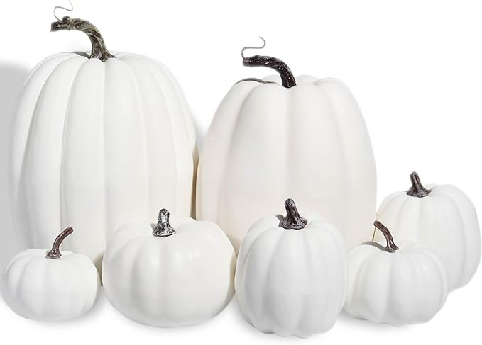 vensovo Assorted White Plastic Pumpkins for Decorating - 7 Pcs Small and Large foam Pumpkins for ... | Amazon (US)