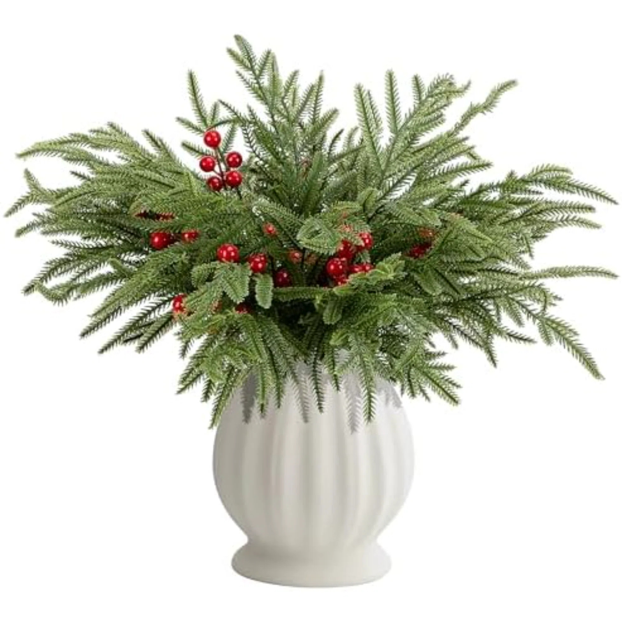 60 Pcs Christmas Norfolk Pine Branches With Red Berry Stems, 14" Artificial Greenery Norfolk Pine Stems Sprigs, Fake Foliage Pine Needles Picks For DI | Wayfair North America