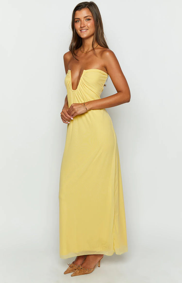 Braelyn Yellow Strapless Maxi Dress | Beginning Boutique (US)