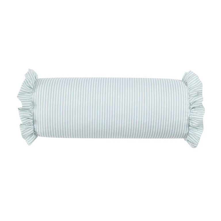 Home Decor Collection 8" x 20" Blue Striped Ruffle Bolster Decorative Pillow | Walmart (US)