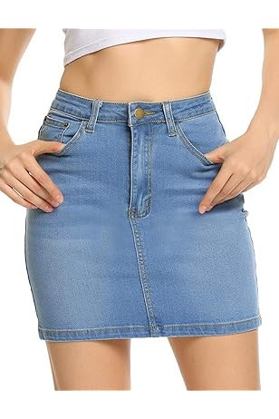 chouyatou Women's Basic Five-Pocket Rugged Wear Denim Skirt with Slit (Medium, Blue) at Amazon Women | Amazon (US)