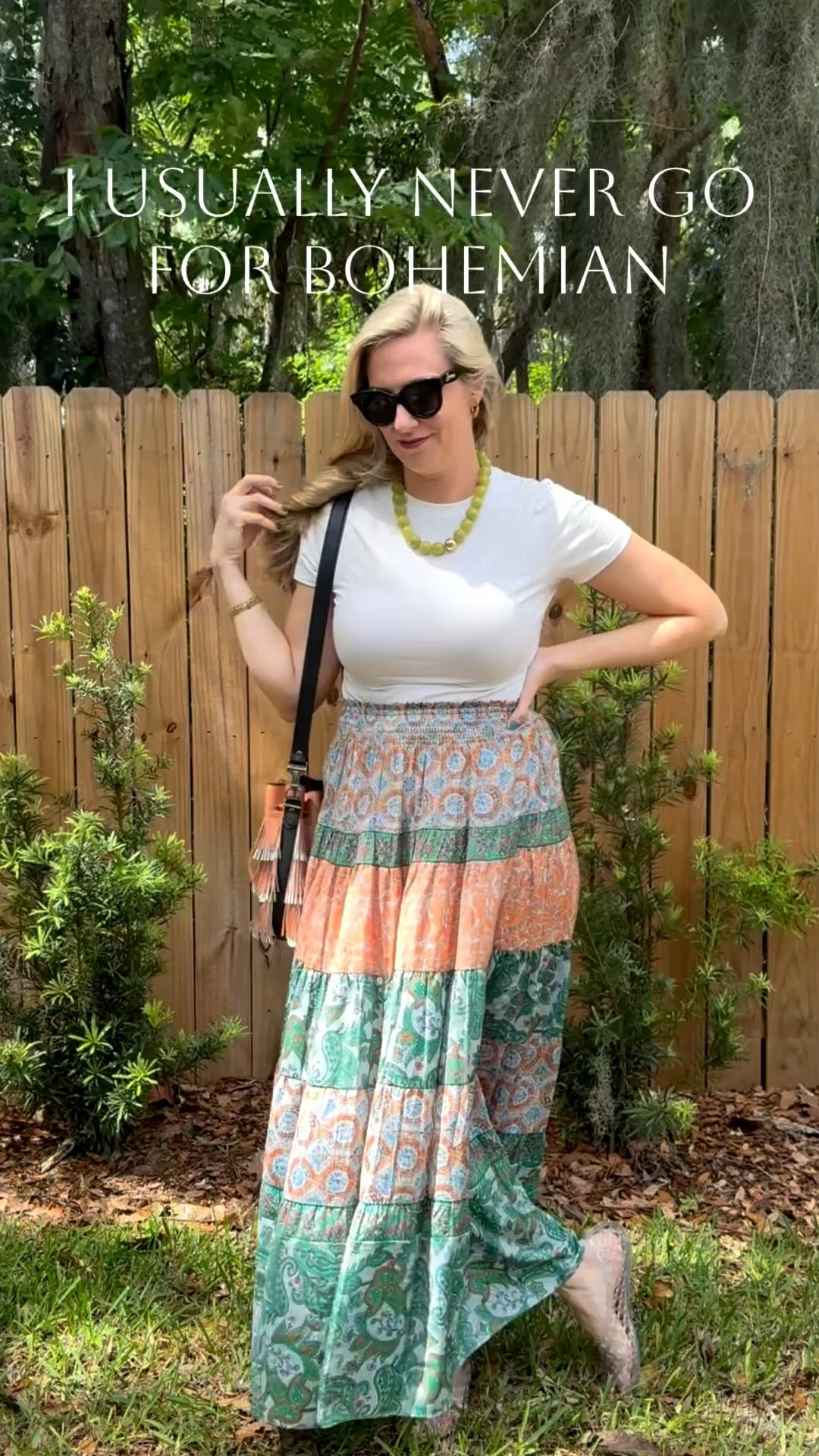 Styling a flowy maxi skirt by #ramybrook that is giving me major hippie vibes 
#Walmart shirt and shoes, and my latest obsession #baublebar necklace 

#LTKootd #LTKmomlife #LTKTall