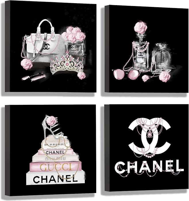 Black And White Wall Art/Pink Book Pictures Room Decor for Teen Girls/Women Handbag Perfume Wall ... | Amazon (US)
