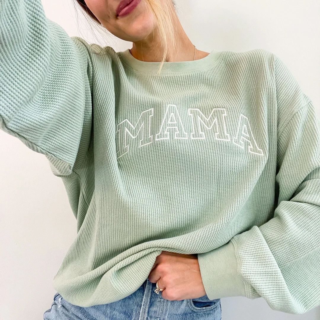Waffle Knit Mama Crewneck Sweatshirt | Embroidered Mama Sweatshirt | Etsy (US)