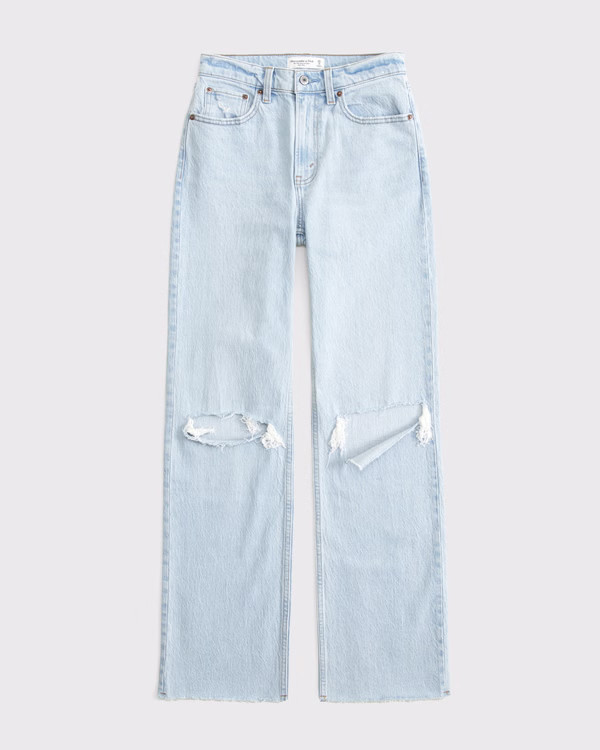 Curve Love High Rise 90s Relaxed Raw Hem Destroy Jean | Abercrombie & Fitch (US)
