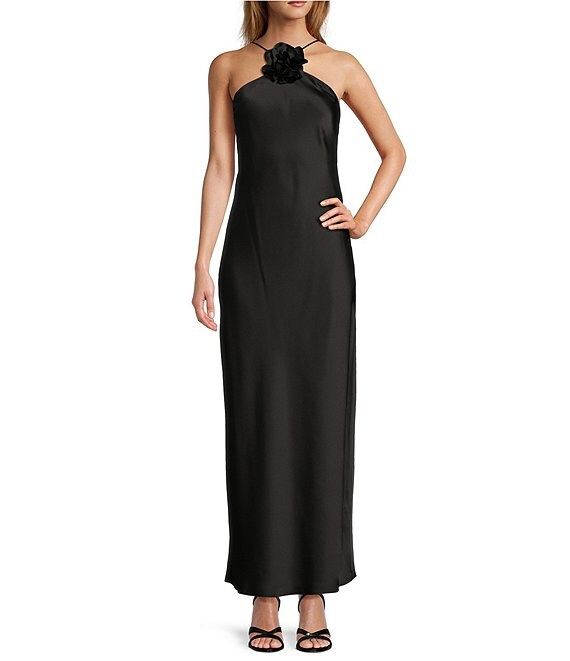 Antonio Melani Jasmine Rosette Satin Halter Maxi Dress | Dillard's | Dillard's