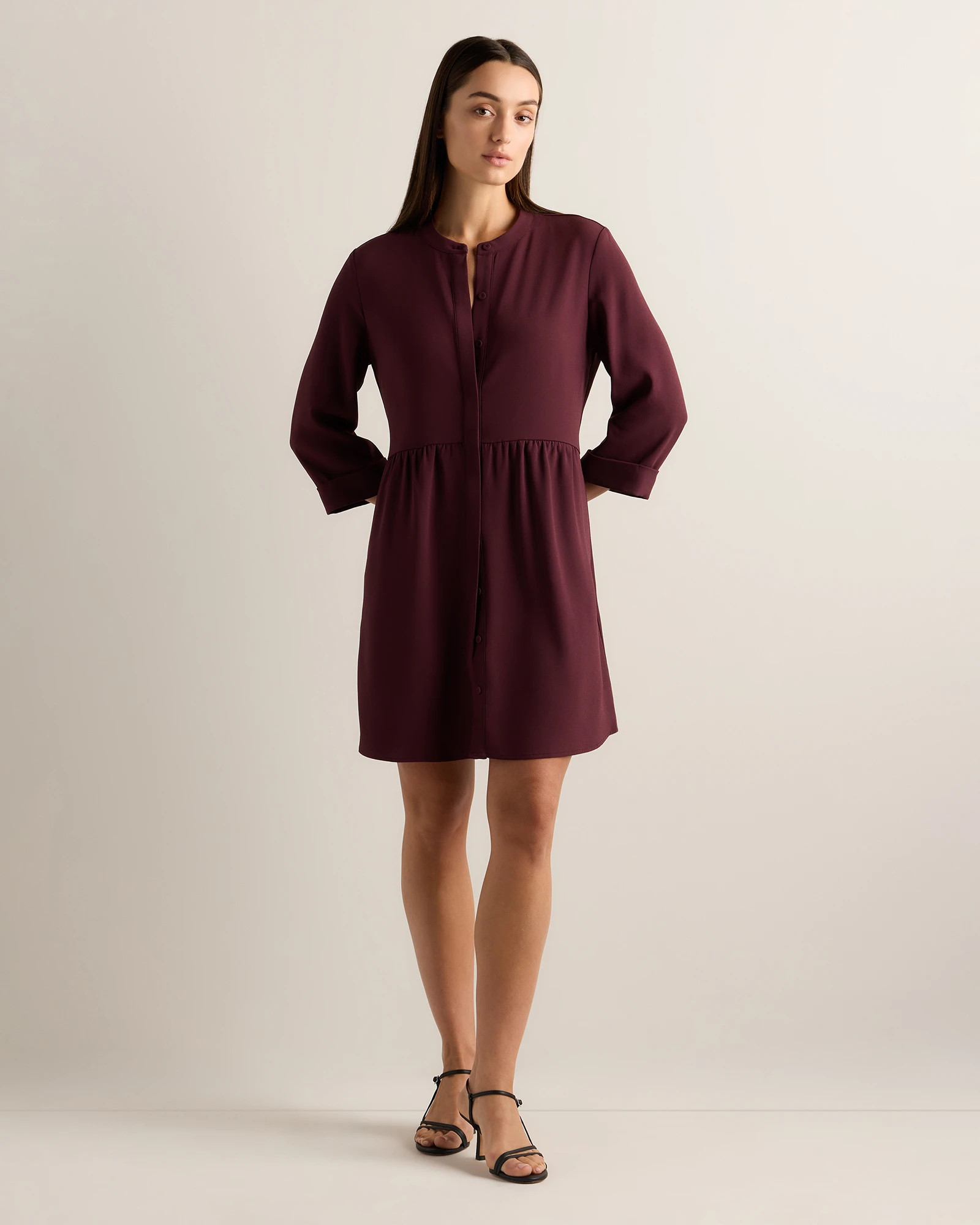 Quince | Women's Fluid Crepe Shirt Dress in Navy, Size Large, Polyester | Quince
