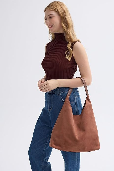 2024 New Suede Hobo Bag for Women Slouchy Purse Fall Office Tote Handbag | Amazon (US)