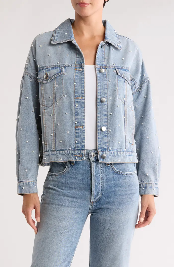 Vigoss Imitation Pearl Denim Jacket | Nordstromrack | Nordstrom Rack