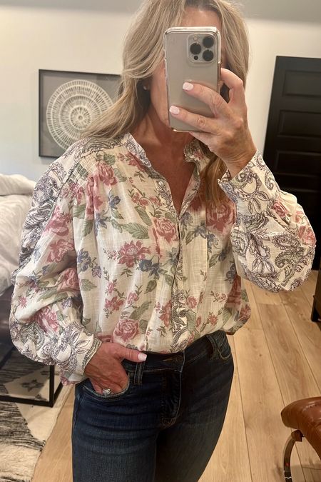 Floral top for women over 40 for fall 🍂  Business casual or night out top, work wear, fall fashion for women over 50,  teacher outfit, top to wear with jeans, top for women over 40, free people favorite 

#LTKover40 #LTKSeasonal #LTKFind