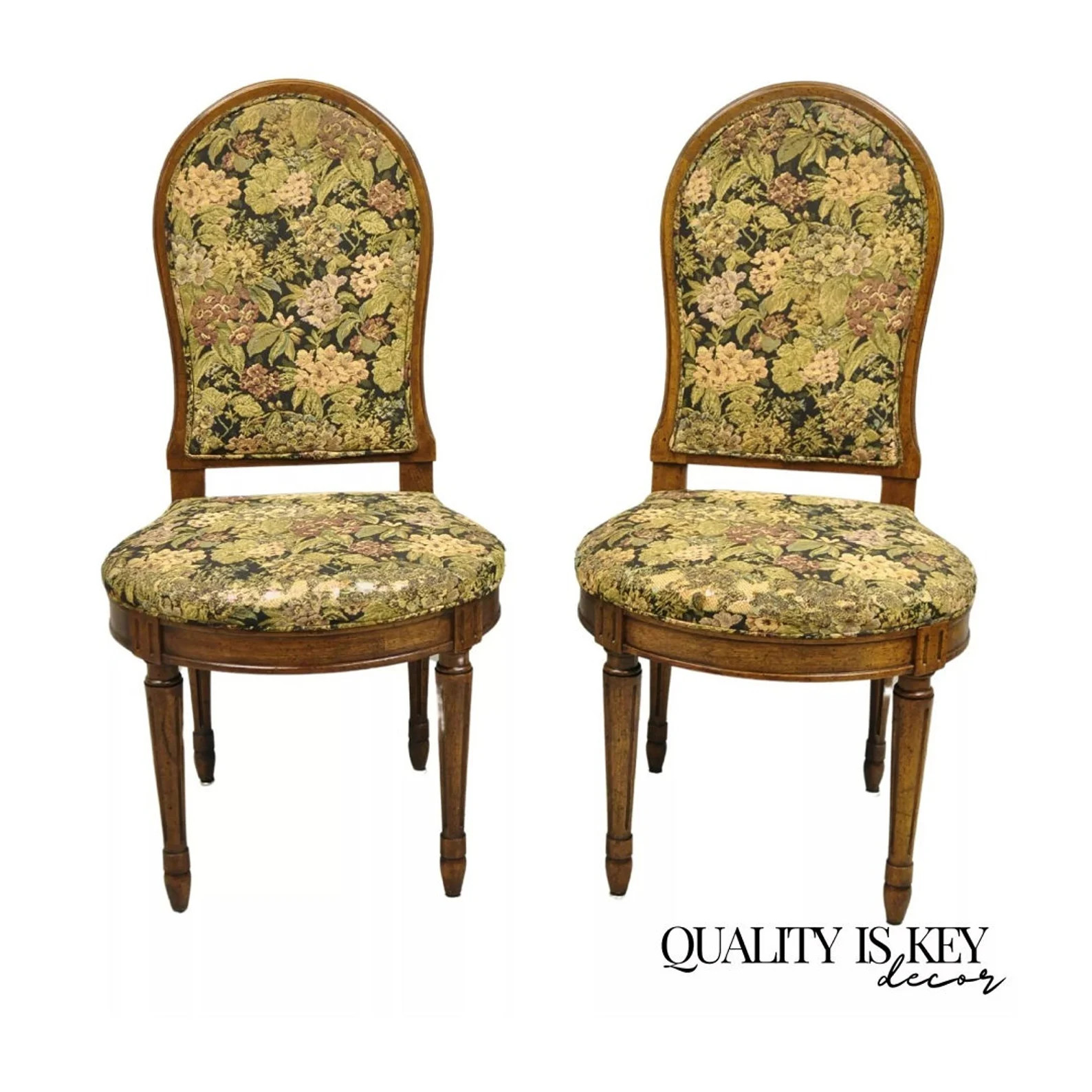 Vintage French Provincial Louis XVI Style Walnut Upholstered Side Chairs - Pair - Etsy | Etsy (US)