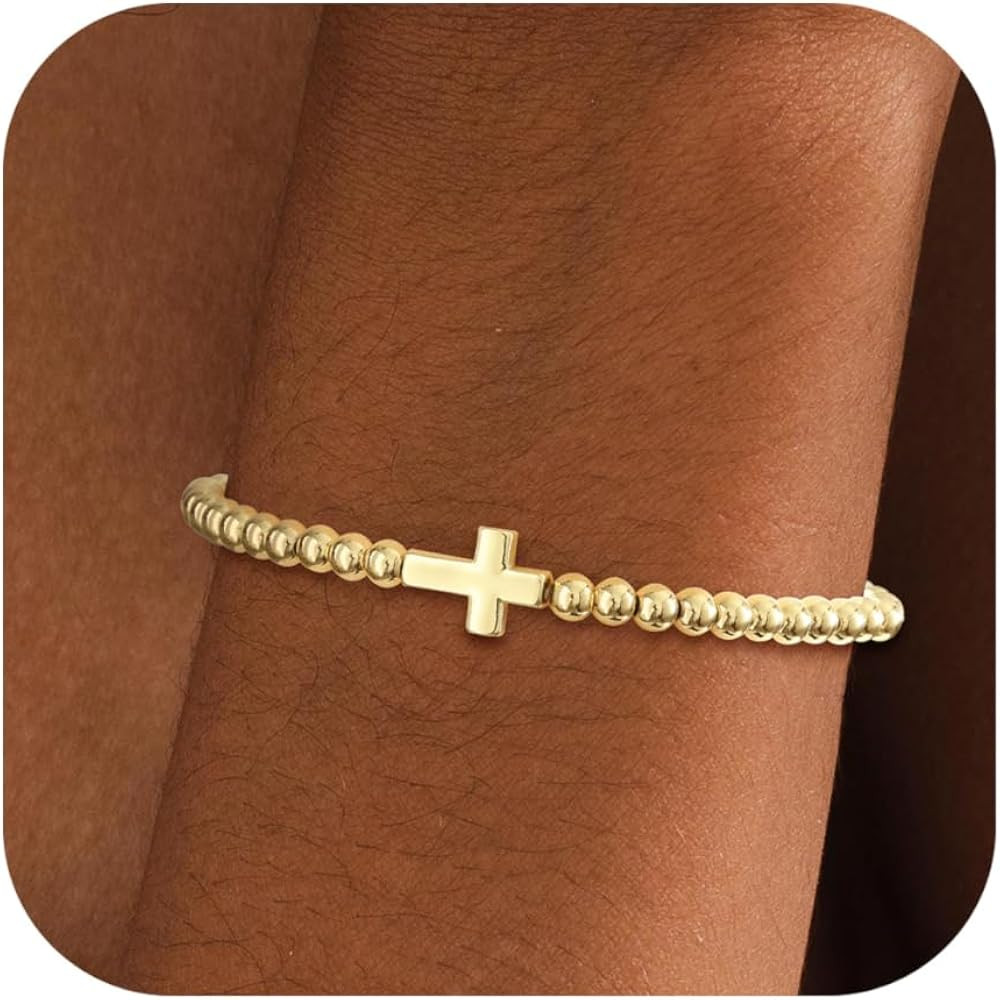 Gold Bracelets for Women 14K Gold Plated Beaded Bracelets Gold Stretch Bead Bracelet Handmade Bal... | Amazon (US)