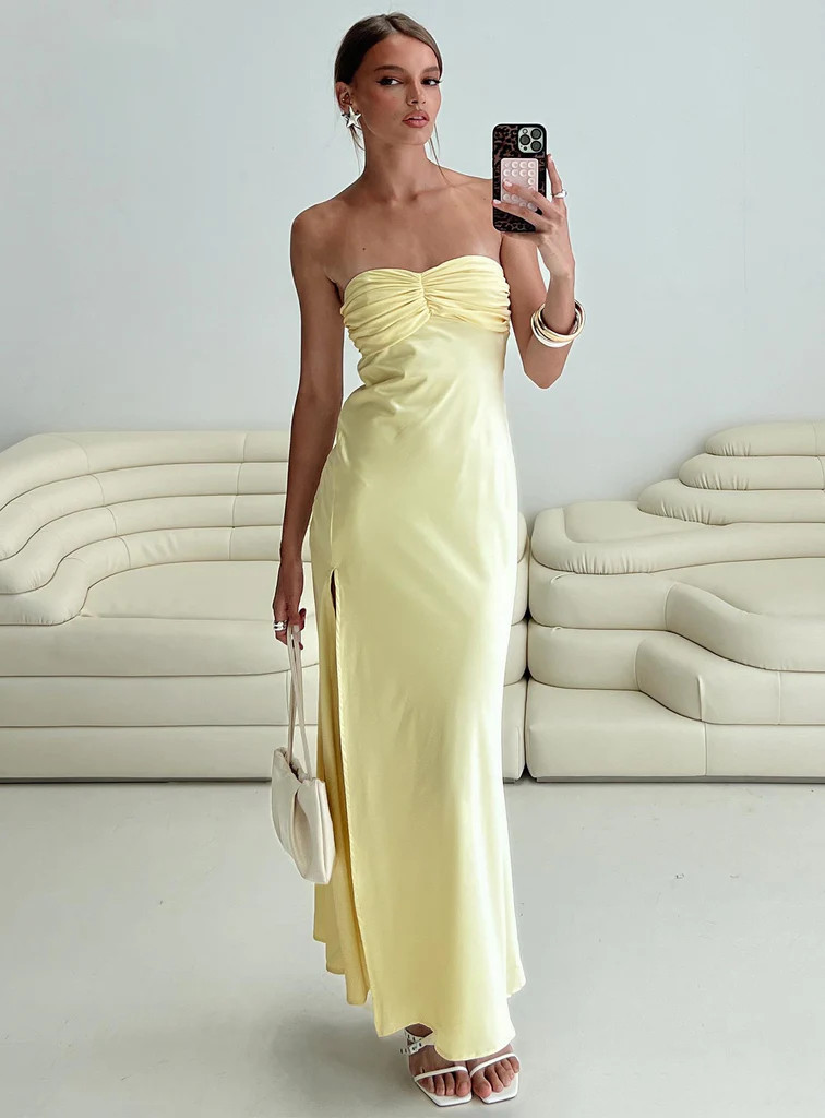 Chevalier Strapless Maxi Dress Lemon | Princess Polly US