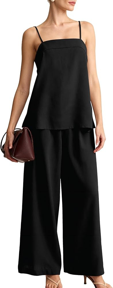 2 Piece Lounge Sets for Women Spaghetti Strap Tank Top Wide Leg Pants Casual Summer Matching Set ... | Amazon (US)