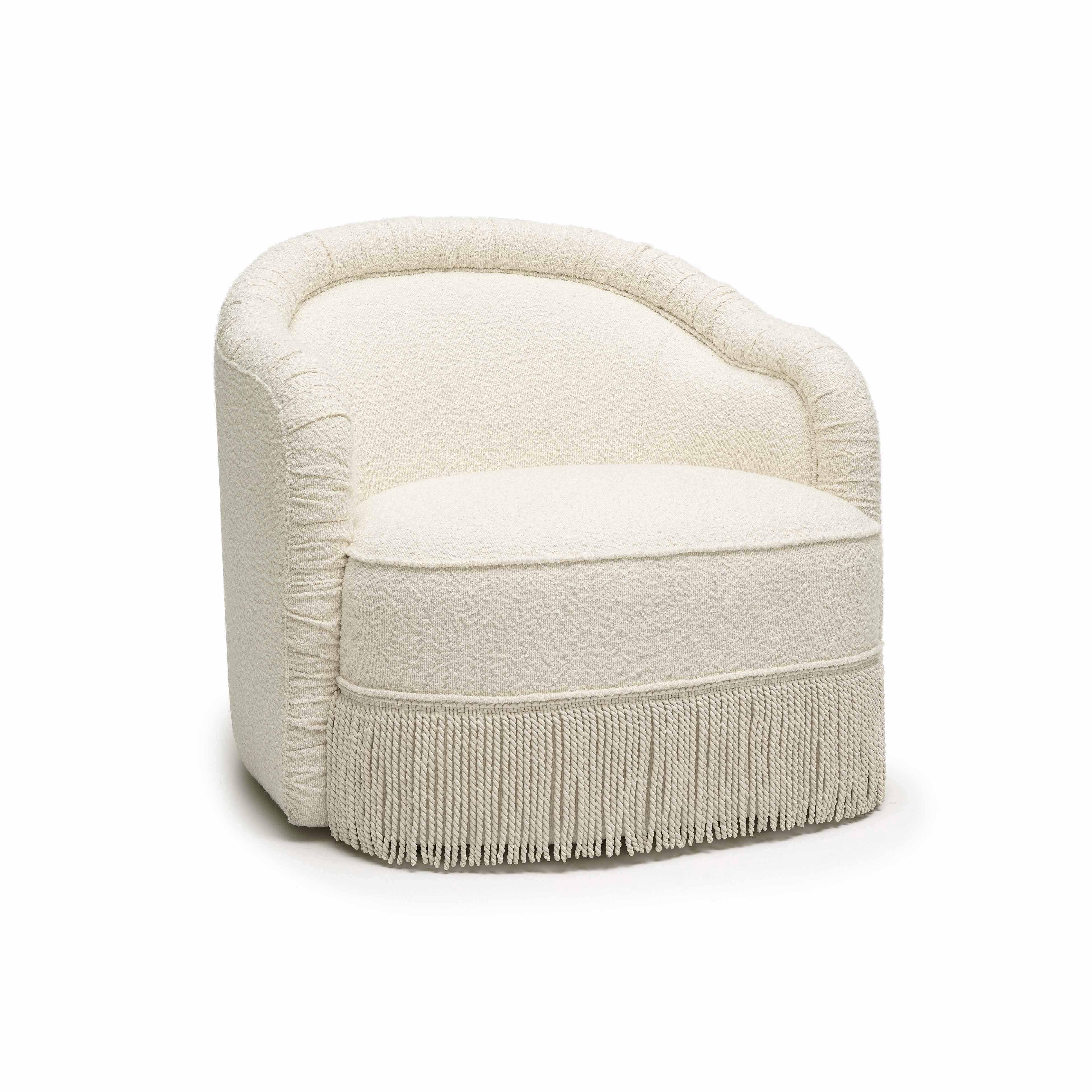 Pamela Cream Performance Boucle Tasseled Lounge Accent Chair | TOV Furniture