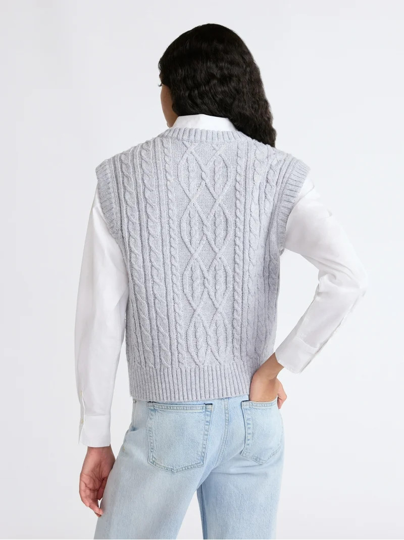 Free Assembly Women's Embellished V-Neck Cable Sweater Vest, Sizes XS-XXL | Walmart (US)