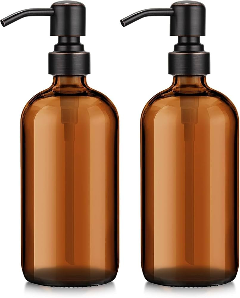 AmazerBath Amber Glass Soap Dispensers, 2 Glass Amber Pump Bottles, 17 Oz Dish Soap Dispenser, Ki... | Amazon (US)