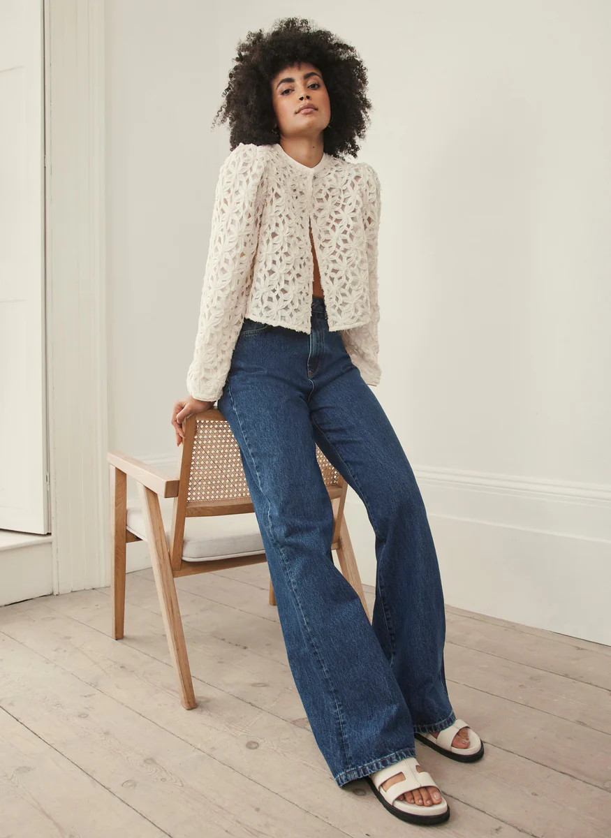 Cream Floral Cropped Cardigan | Mint Velvet