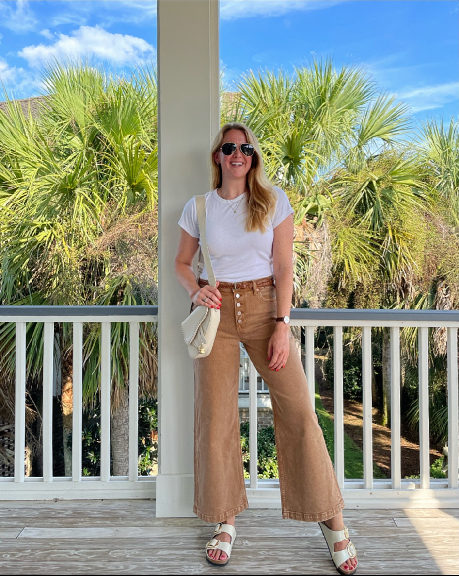 Brown denim jeans for late summer and fall. They have stretch and wide leg cut. I got the long length in my normal size. If in between sizes, size down.

#LTKfindsunder100 #LTKSeasonal #LTKstyletip