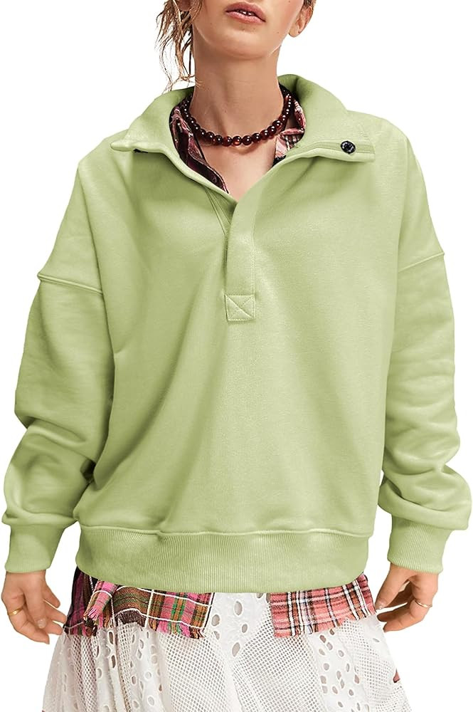 Casual Sweatshirts for Women Trendy Long Sleeve Quarter Button Pullover Tops Lightweight Shirts L... | Amazon (US)