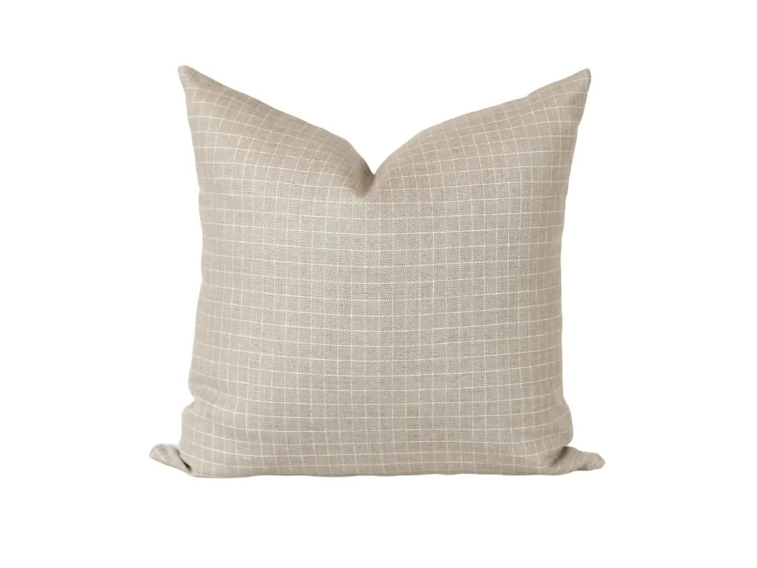 Tan Windowpane Pillow Cover: Beige Plaid Throw Pillow, Modern Farmhouse Throw Pillow - Etsy | Etsy (US)